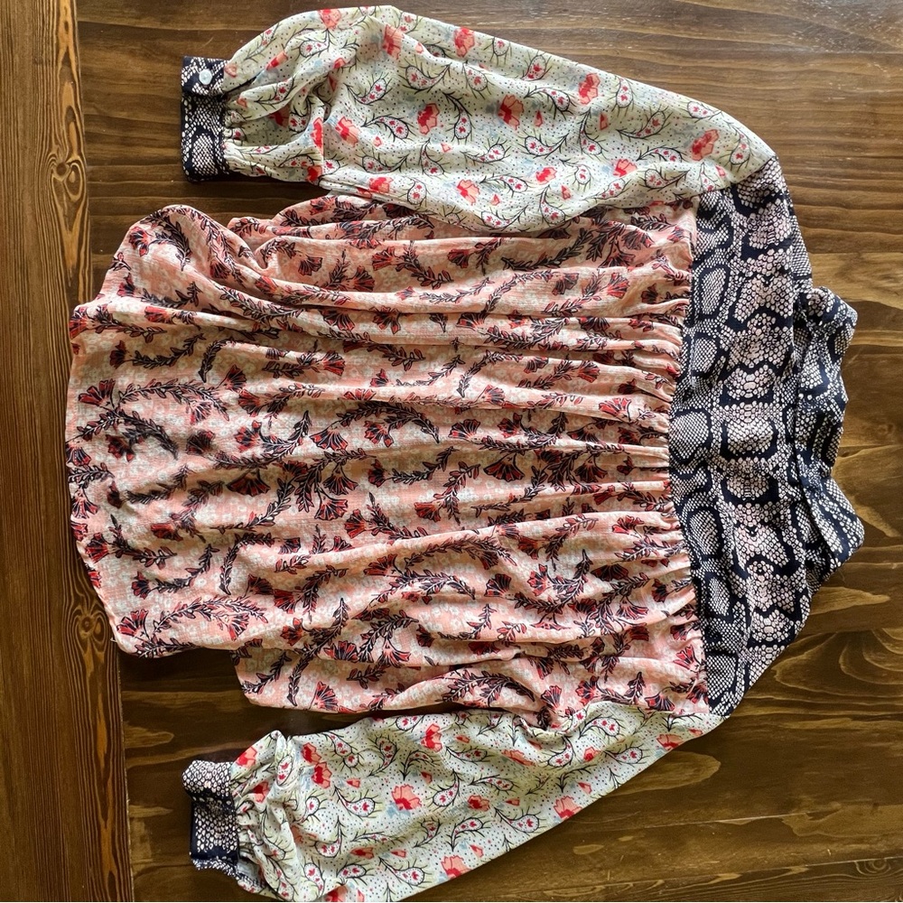 Free People Dani Sheer Boho Festival Floral Paisley Animal Print Button Blouse S - Picture 4 of 9